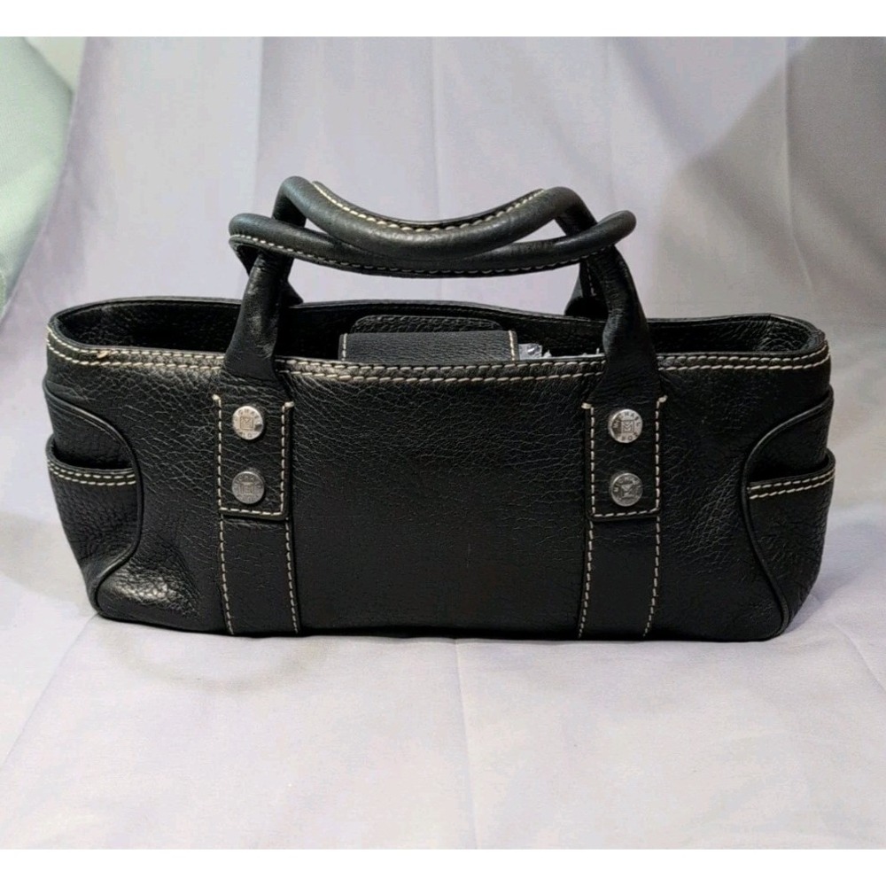 Michael Kors Pebbled Leather Satchel‎ Purse Black Contrast Stitch Y2K Mini Tote